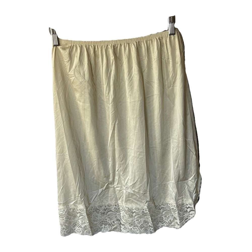 Women's Vintage Vanity Fair Ivory Nylon Lace Trim Slip Skirt Size L Lingerie USA